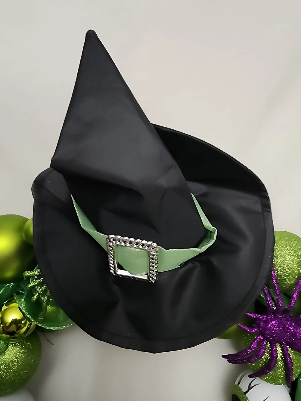 Halloween XLARGE Witch Wreath with Black Hat and Lime Green Ornaments